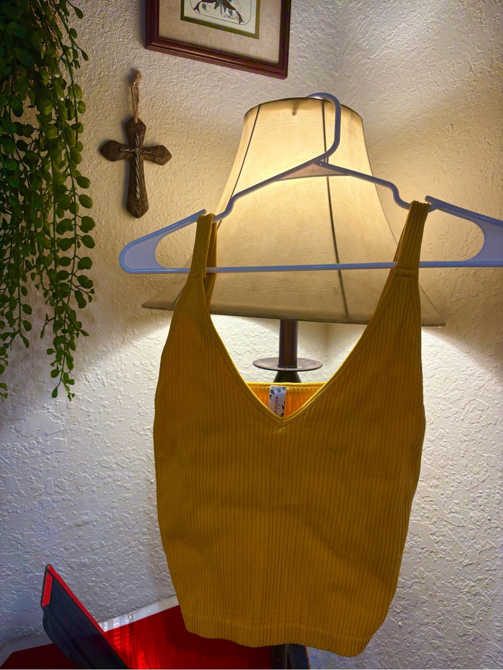 Mustard Ribbed V-Neck Tank Top